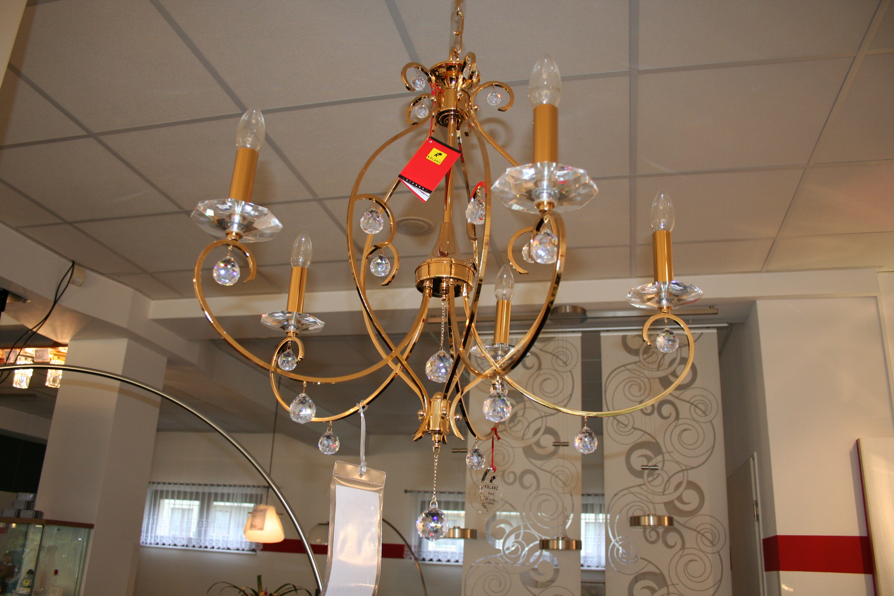 KOLARZ-Austrolux Leuchten - 0232.85.3.KpT - Luster CARAT, KOLARZ Pure, Gold 24K D 66 cm, min. Höhe 90 cm, max. Höhe 135 cm, 5 flg., E14, 60 W