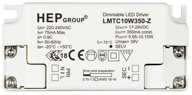 UNI-Elektro LED-Trafos von UNI-Elektro LED-Konstantstromquelle dimmbar 350mA, 17-29C(DC), 6-10W 1ST0067-350