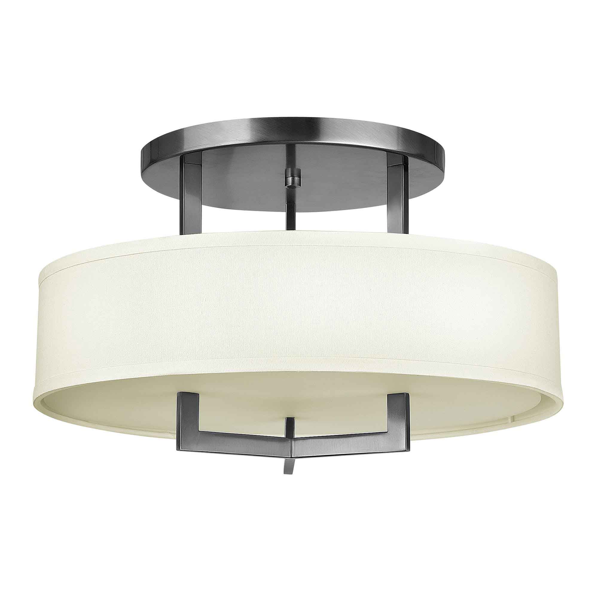 ElsteadHampton 3 Light Semi-Flush - Nickel antik, Elfenbeinfarbener Schirm