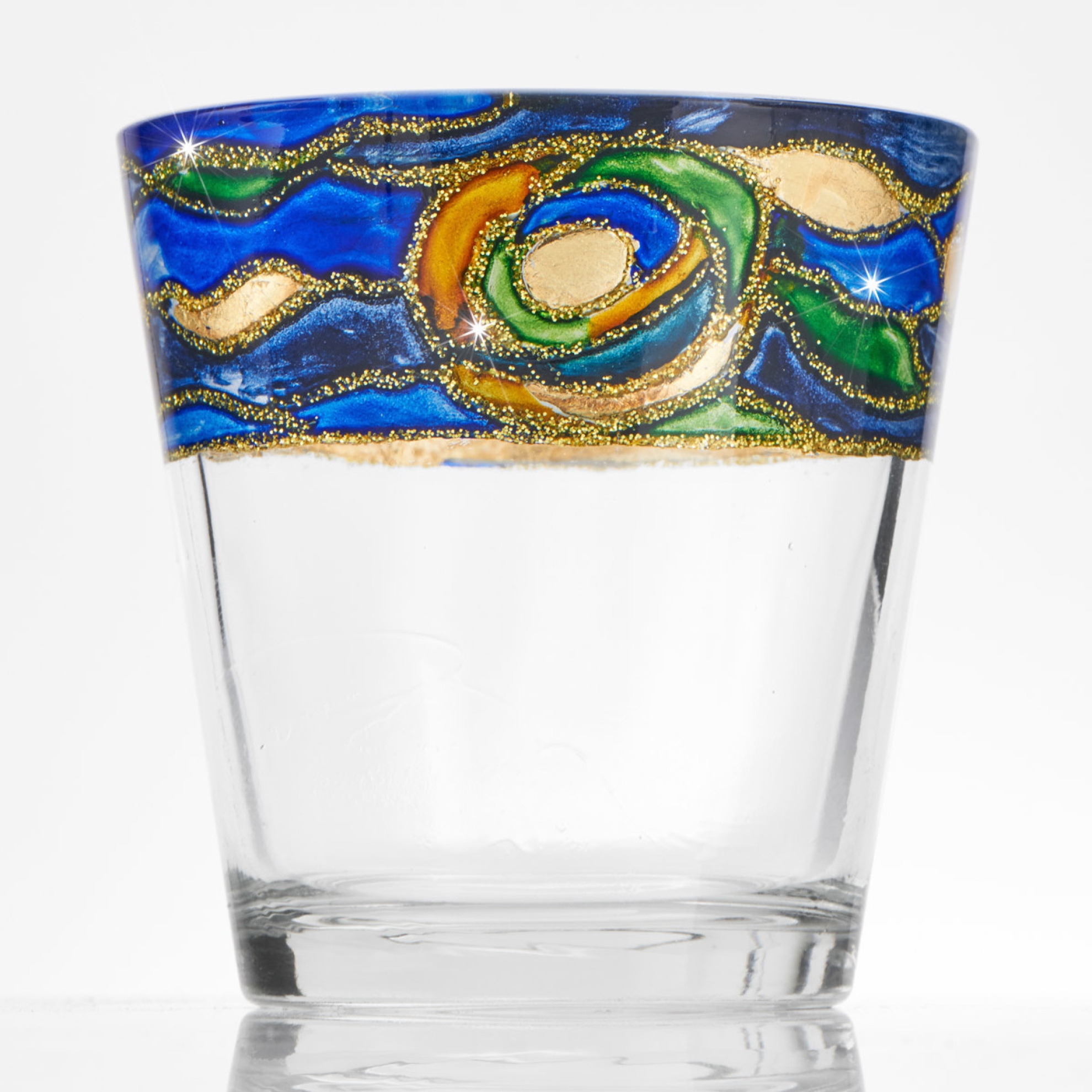 Teelichtset 3 teilig, Aqua blau Handbemalt