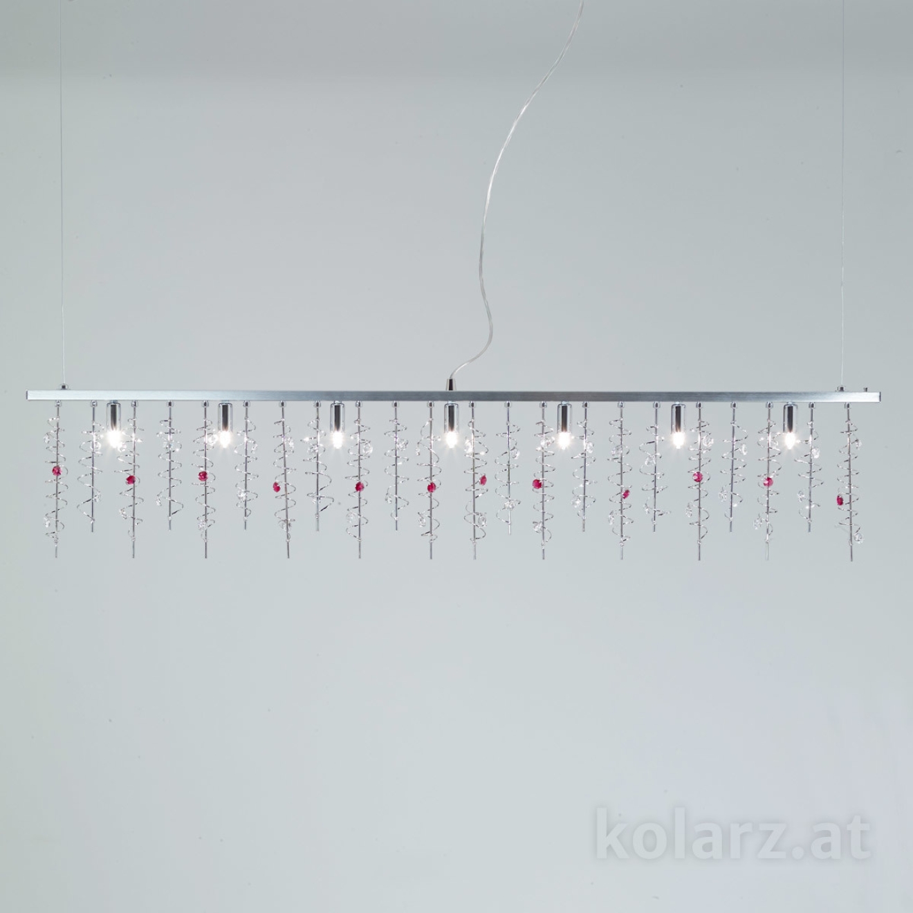 Luster SWING, Chrom Länge 120 cm, Höhe 250 cm, max. Höhe 28 cm, 7 flg., G9, 40 W Luster SWING, Chrom Länge 120 cm, Höhe 250 cm, max. Höhe 28 cm, 7 flg., G9, 40 W