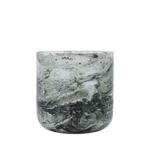 Kinner Green rundes Glas-Sturmlicht weißer Marmor S