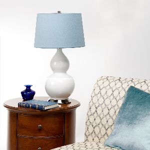 Tischleuchten, Tischlampen & Schreibtischleuchten von Elstead Isla 1 Light Tischleuchte - Nickel poliert, Weiß, Blau mit Liberty Blue Schirm ISLA-PN-TL-BLUE