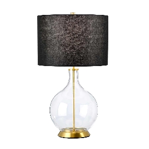 Orb 1 Light Table Lamp (komplett mit schwarzem Schirm) - Gealtertes Messing mit schwarzem Schirm von Elstead