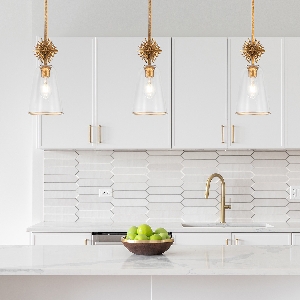 Serie STARING VON ELSTEAD von Elstead von Elstead Staring 1 lt Anhänger - Distressed Gold STARING-MP-DG-CLEAR