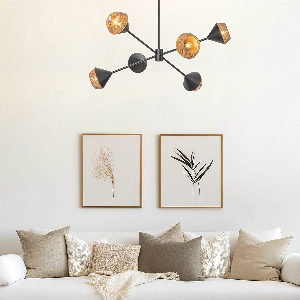 Elstead Hängeleuchte, Pendelleuchten & Hängelampen von Elstead Alora Mood Daphne 6 lt Kronleuchter - Mattes Schwarz & Natur ALM-DAPHNE6-MB