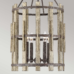 Elstead Hängeleuchte, Pendelleuchten & Hängelampen von Elstead Wood Hollow 4 Licht Kronleuchter - Rustikales Schwarz QZ-WOOD-HOLLOW-4P