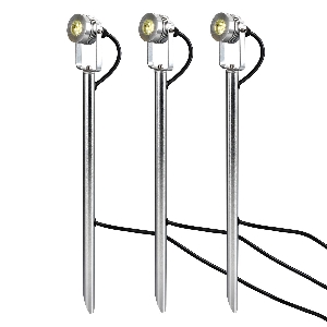 Elstead Gartenstrahler für außen & Garten von Elstead Spennymoor Starter-Kit mit 3 x 12V Spots, 3 x Masten, 6m Kabel & 12V Transformator - Eloxiertes Aluminium GZCC-SPENNYMOOR-3P