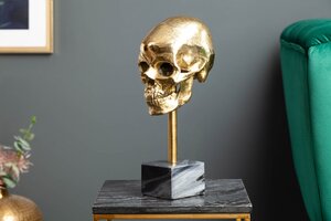 Casa Élite Figuren von Casa Élite Skulptur SKULL gold mit Marmorsockel 40908