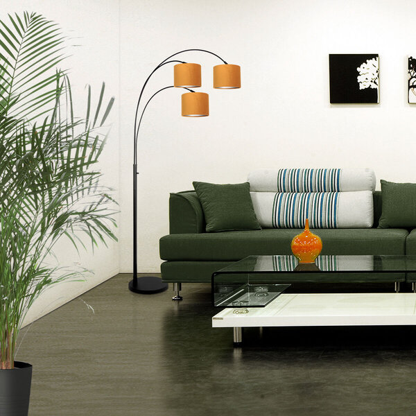 3-flammige Stehleuchte Sparkled Light 3824ZW mit goldfarbenen Samtschirmen der Firma Steinhauer