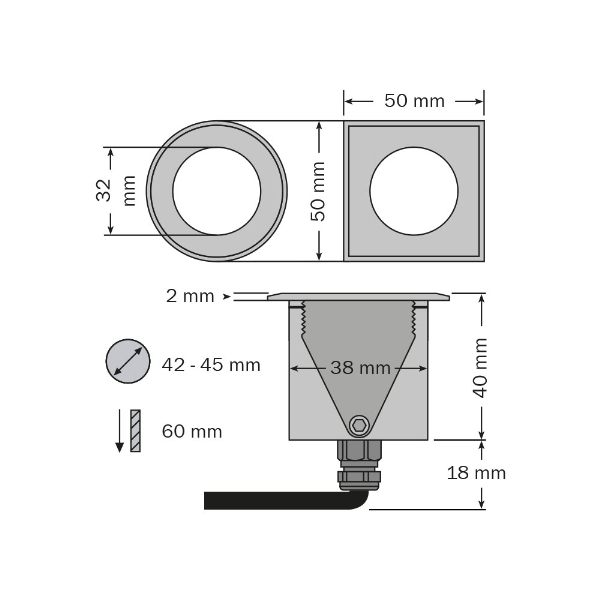 brilliance-midi LED Einbaustrahler mit Wabenblendschutz, quadratisch der Firma dot-spot
