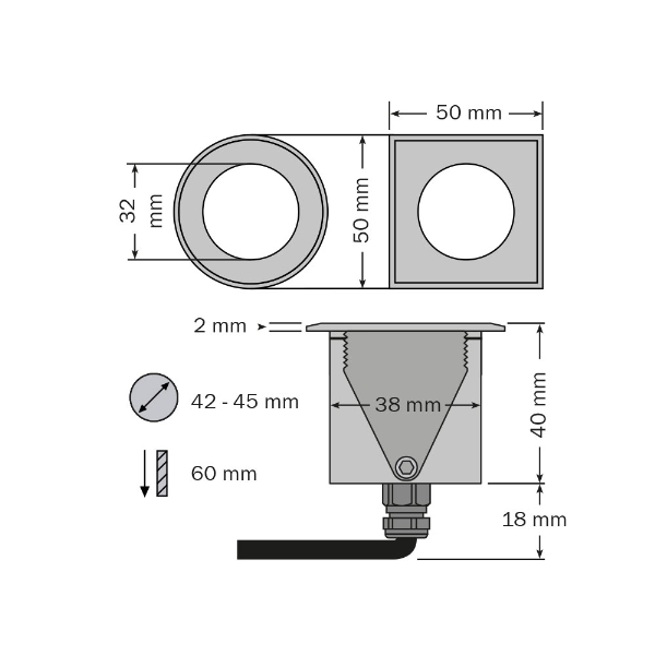 brilliance-mini LED Einbaustrahler, quadratisch der Firma dot-spot