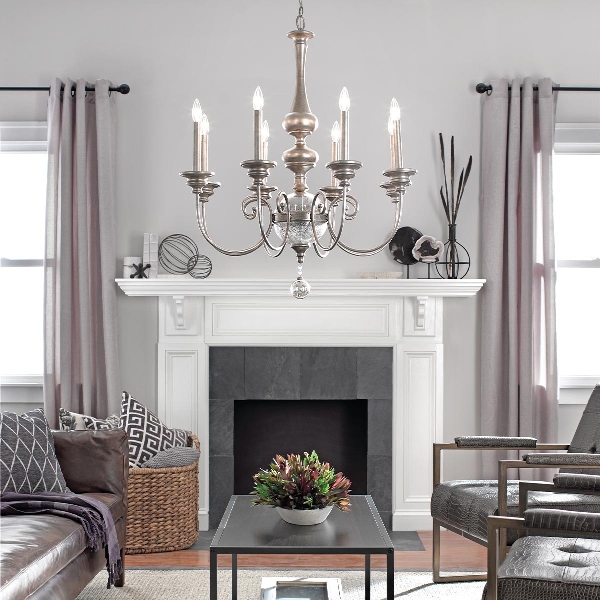 Rosalie 8 Licht Kronleuchter - Sterling Gold der Firma Elstead