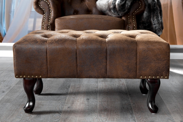 Fußhocker CHESTERFIELD Antik-Look Mikrofaser braun der Firma Casa Élite