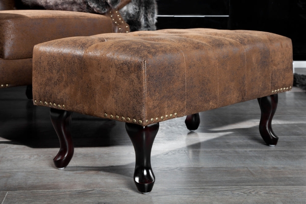 Fußhocker CHESTERFIELD Antik-Look Mikrofaser braun der Firma Casa Élite