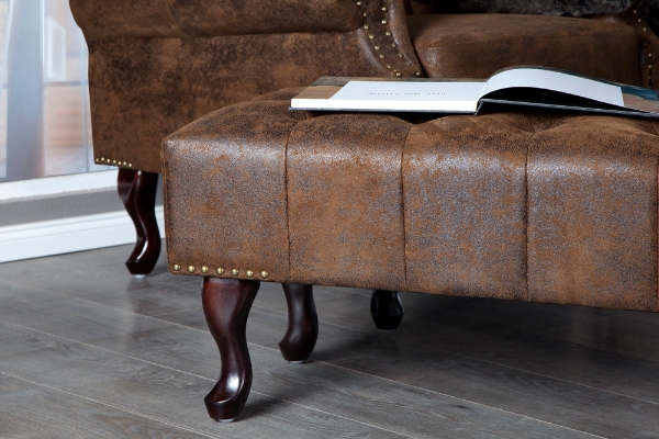 Fußhocker CHESTERFIELD Antik-Look Mikrofaser braun der Firma Casa Élite