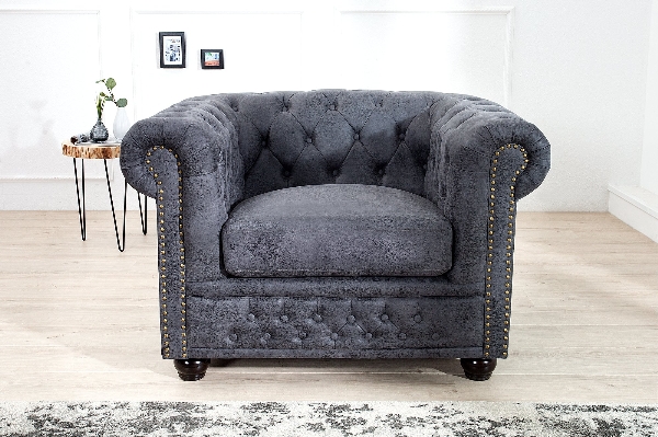 Sessel CHESTERFIELD Antik-Look Mikrofaser Grau der Firma Casa Élite