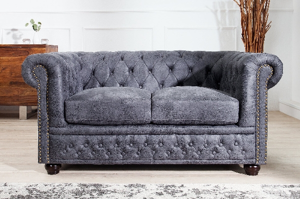 Sofa CHESTERFIELD 2-Sitzer Antik-Look Mikrofaser Grau der Firma Casa Élite