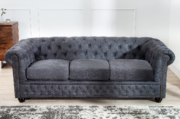 Sofa CHESTERFIELD 3-Sitzer Mikrofaser antikgrau der Firma Casa Élite