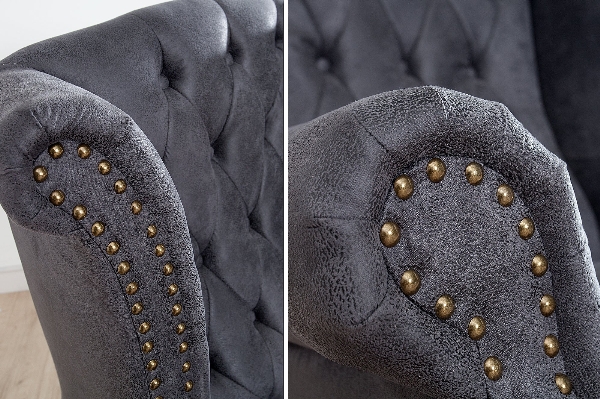 Ohrensessel CHESTERFIELD Antik-Look Mikrofaser Grau der Firma Casa Élite