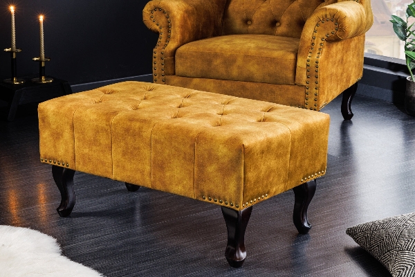 Fußhocker CHESTERFIELD Antiklook Samt senfgelb der Firma Casa Élite