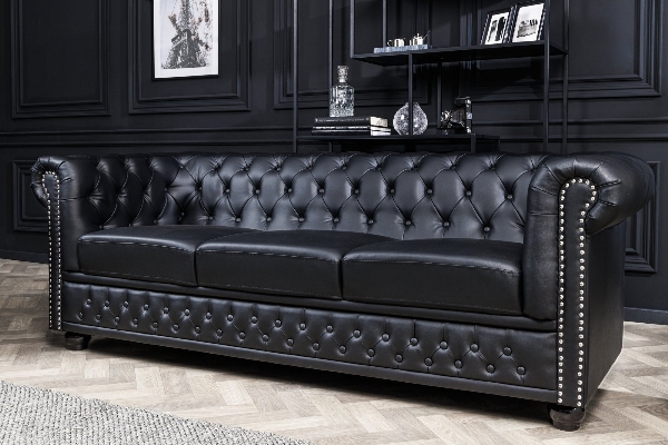 Sofa CHESTERFIELD 3-Sitzer aus Kunstleder in Antik-Optik schwarz der Firma Casa Élite