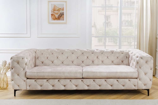 Sofa MODERN BAROCK 240cm 3-Sitzer Samt champagner im Chesterfield-Stil der Firma Casa Élite