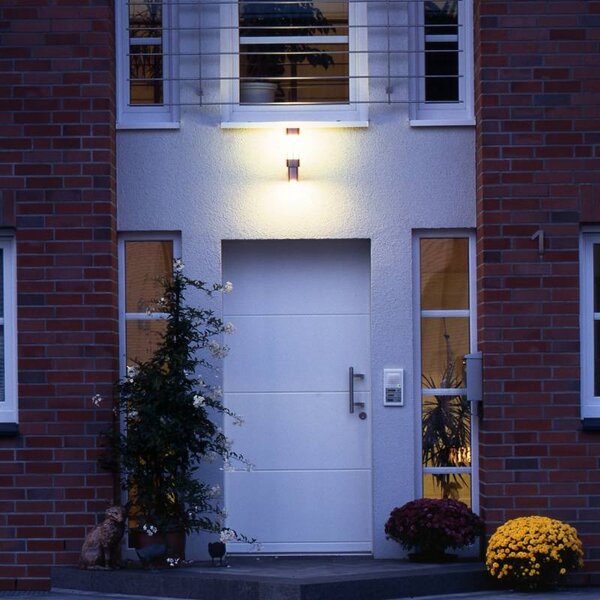 Wandleuchte Typ Nr. 0243 - mit zus. Unterlicht - Edelstahl, für 1 x Lampe E27 mit zus. Unterlicht für 1 x PAR 16 GU10 der Firma Albert Leuchten